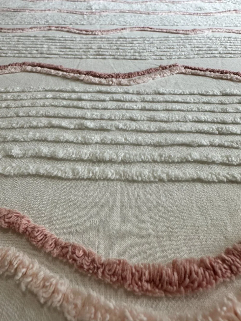 Vintage Chenille Bedspread White Pink Cover 100” x 71